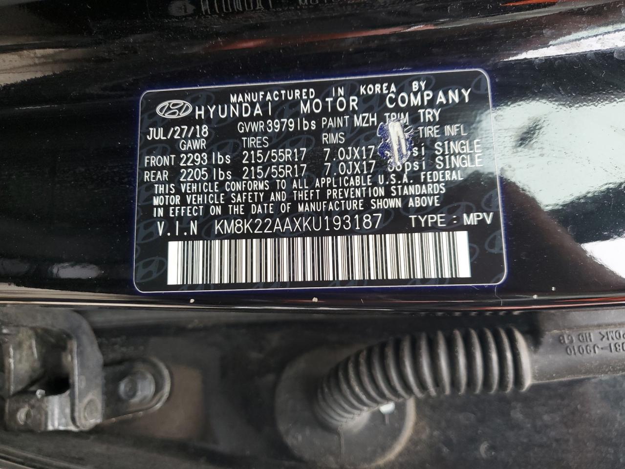 KM8K22AAXKU193187 2019 Hyundai Kona Sel