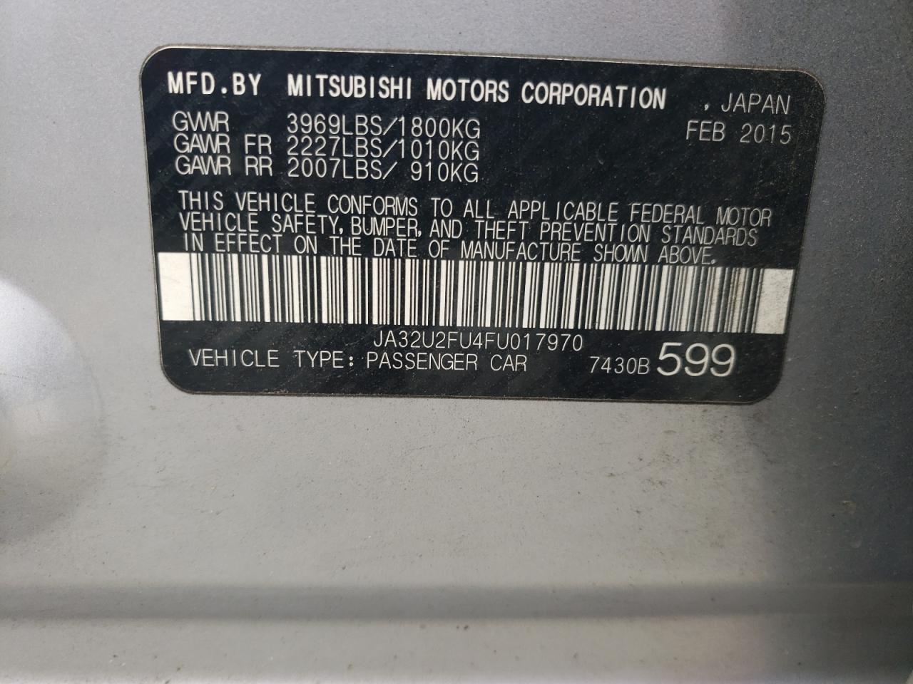 JA32U2FU4FU017970 2015 Mitsubishi Lancer Es