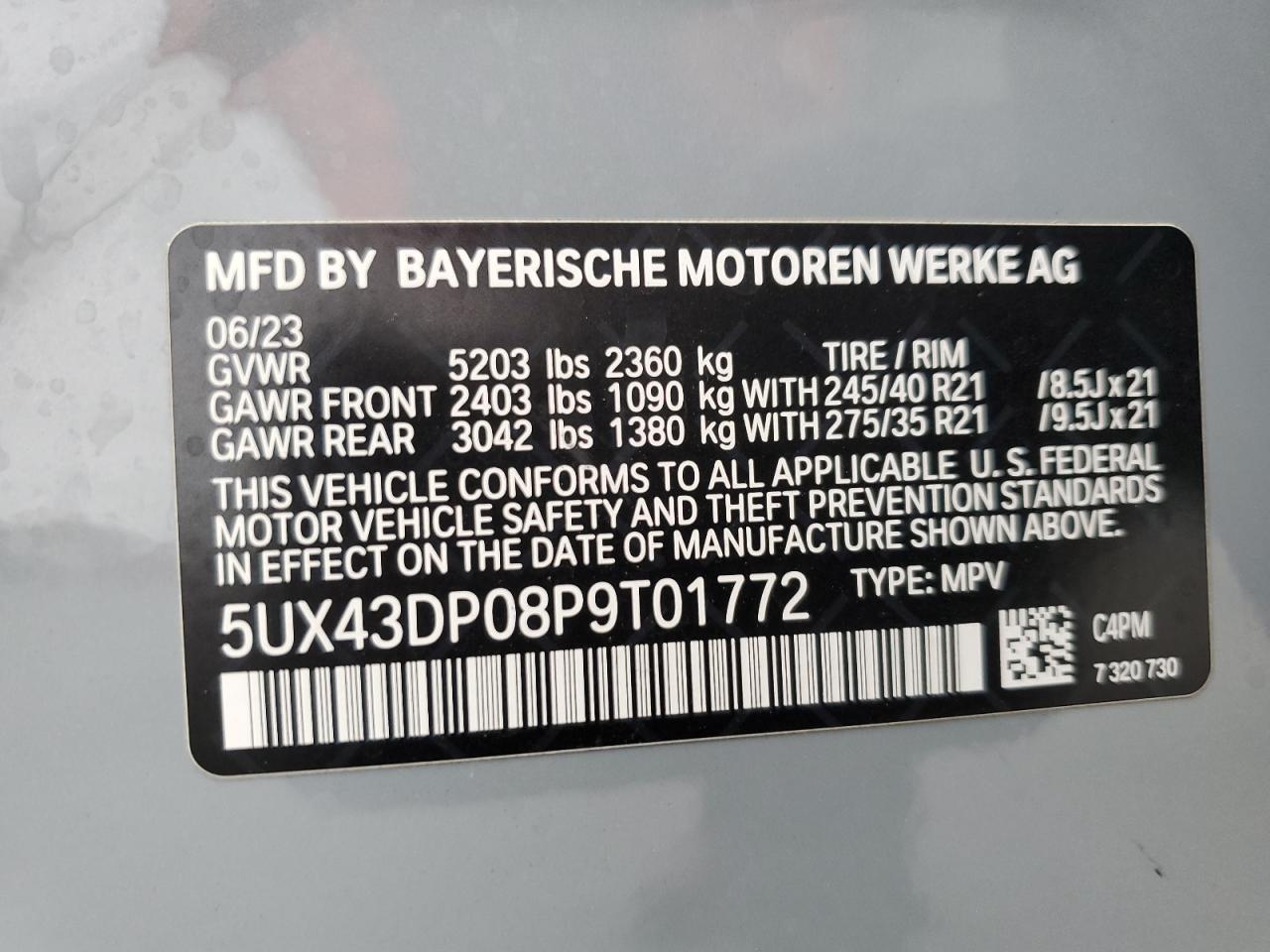 5UX43DP08P9T01772 2023 BMW X3 Sdrive30I