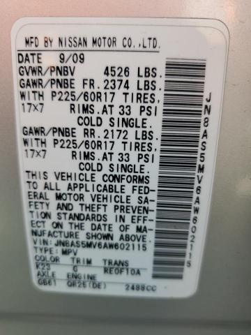 2010 Nissan Rogue S VIN: JN8AS5MV6AW602115 Lot: 59504074