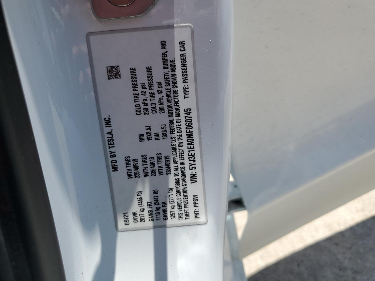 5YJ3E1EA0MF060745 2021 Tesla Model 3