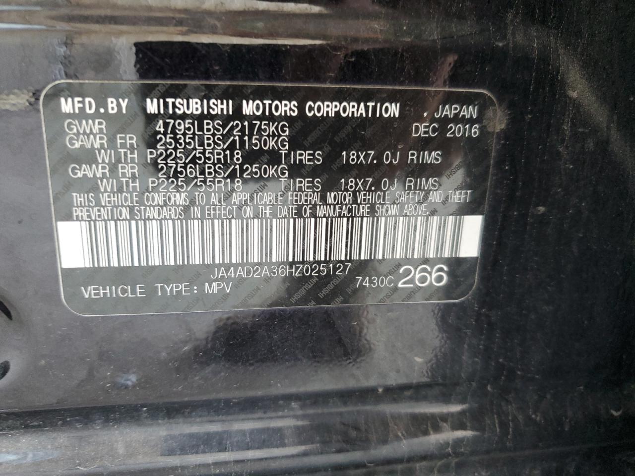 JA4AD2A36HZ025127 2017 Mitsubishi Outlander Es