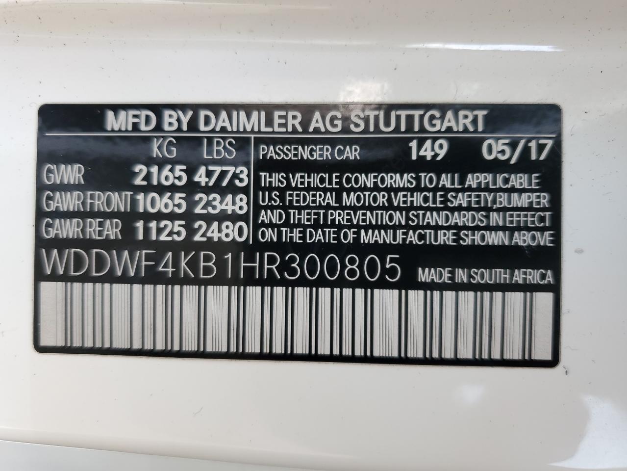 WDDWF4KB1HR300805 2017 Mercedes-Benz C 300 4Matic