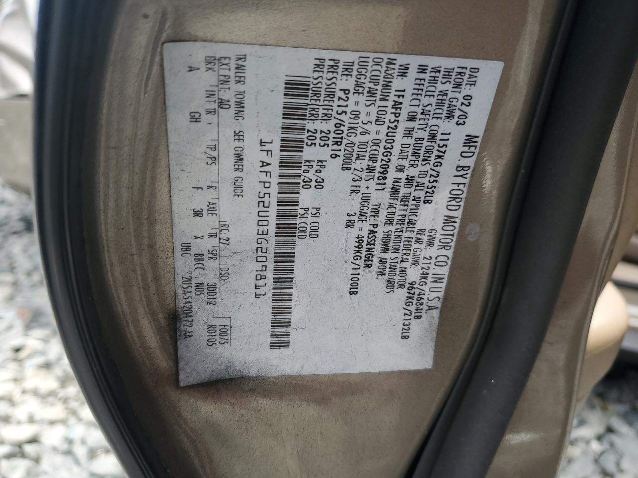 1FAFP52U03G209811 2003 Ford Taurus Lx