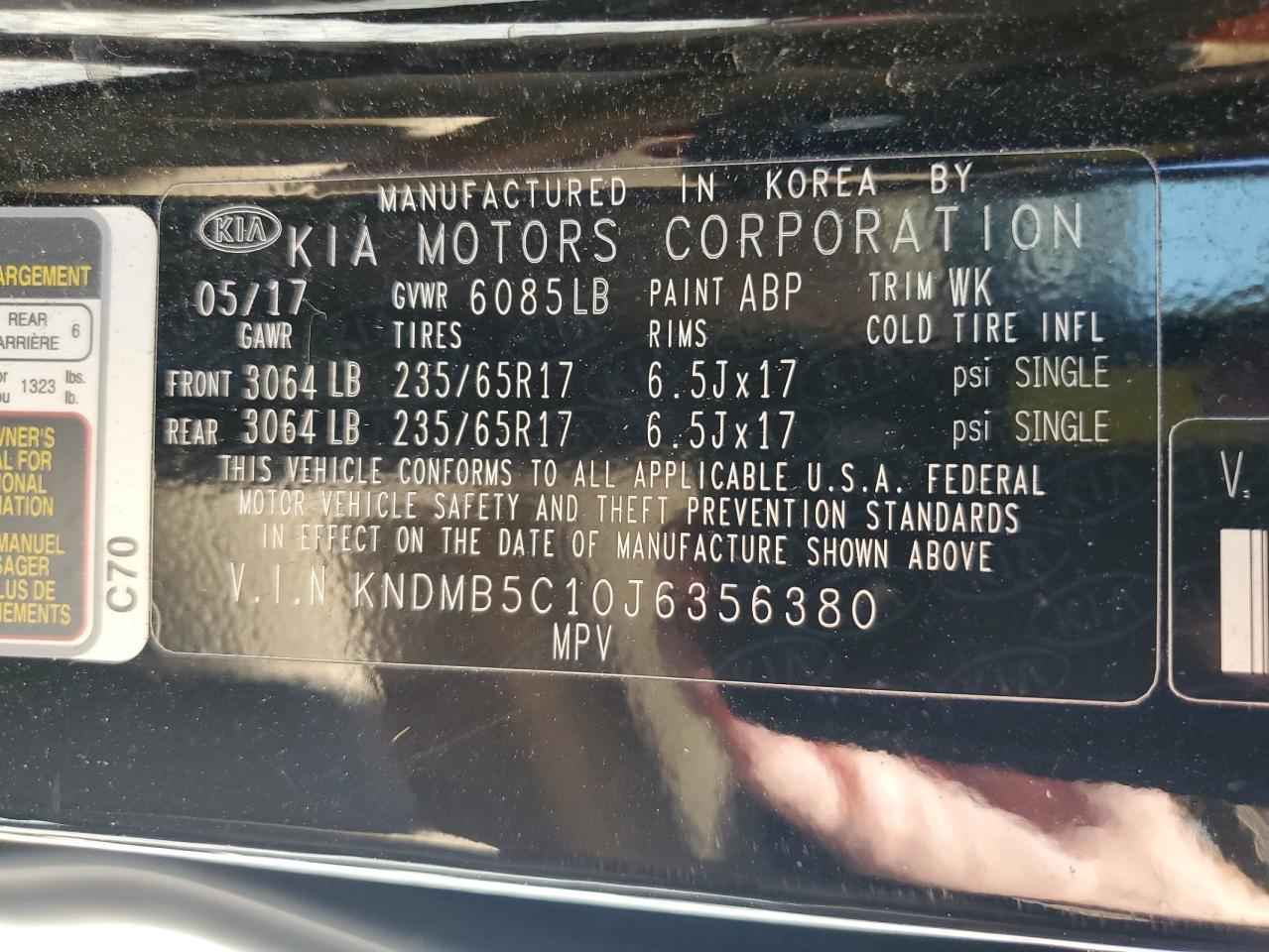 KNDMB5C10J6356380 2018 Kia Sedona Lx