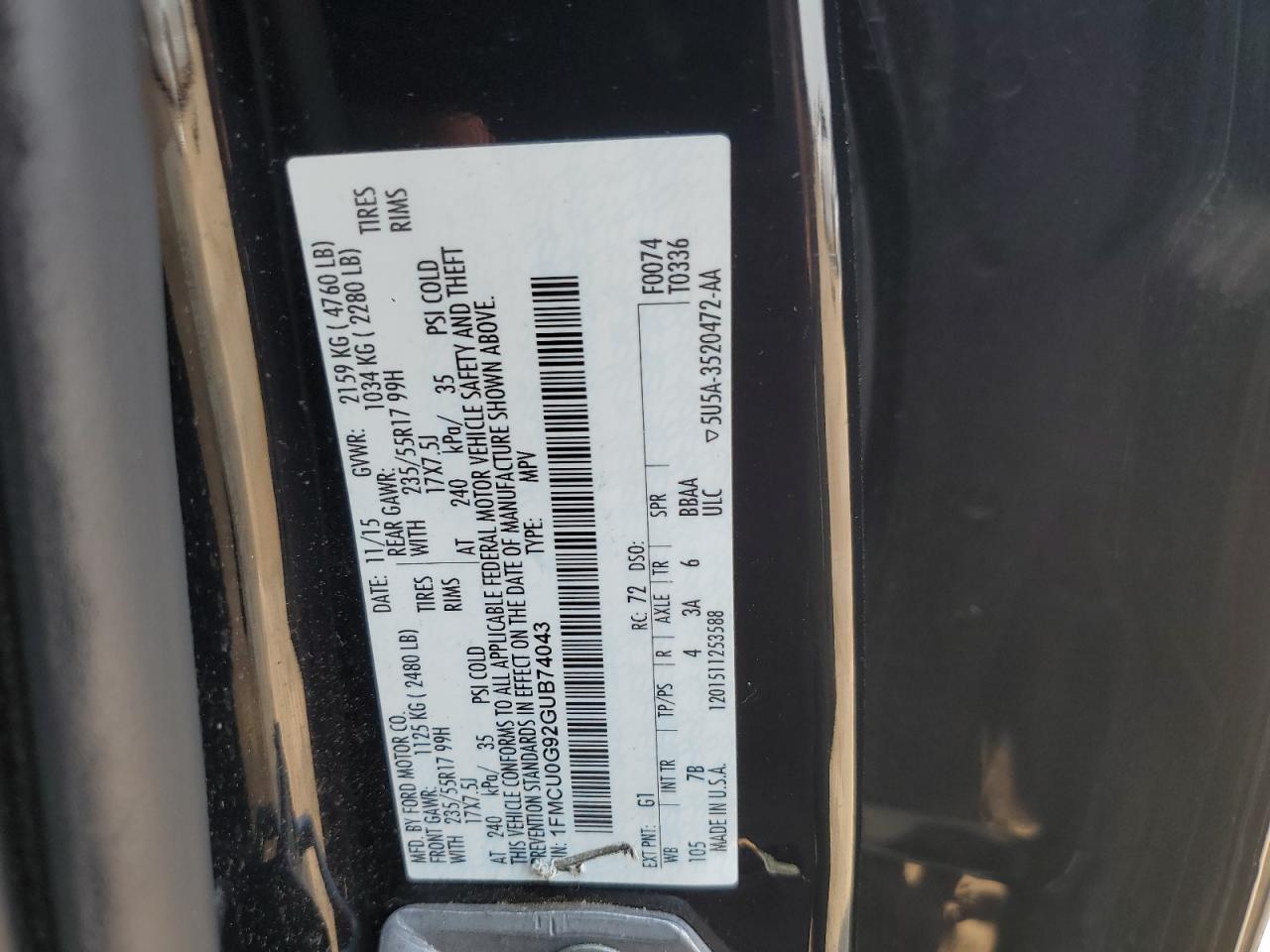 1FMCU0G92GUB74043 2016 Ford Escape Se