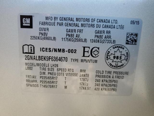 2015 Chevrolet Equinox Lt VIN: 2GNALBEK9F6364670 Lot: 58619614