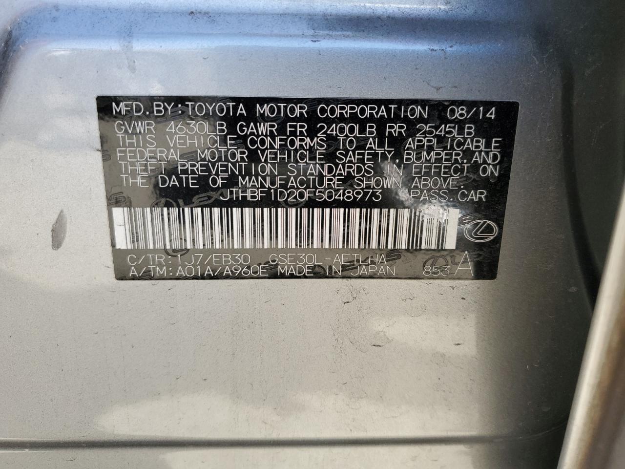 JTHBF1D20F5048973 2015 Lexus Is 250