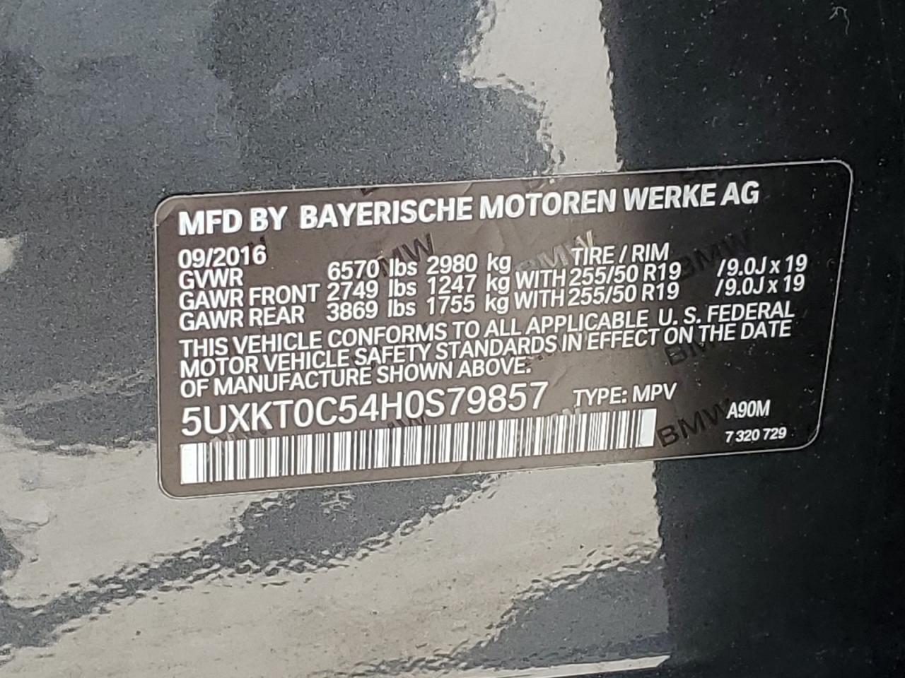 5UXKT0C54H0S79857 2017 BMW X5 Xdr40E