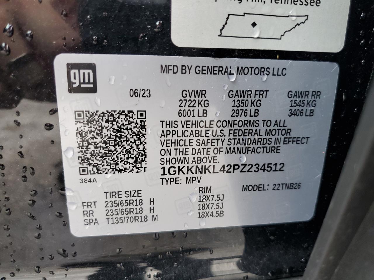 1GKKNKL42PZ234512 2023 GMC Acadia Sle