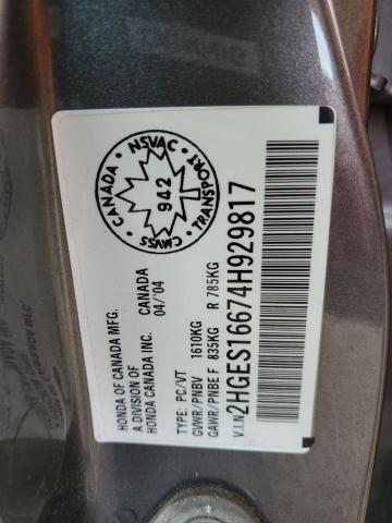 2004 Honda Civic Lx VIN: 2HGES16674H929817 Lot: 57785684