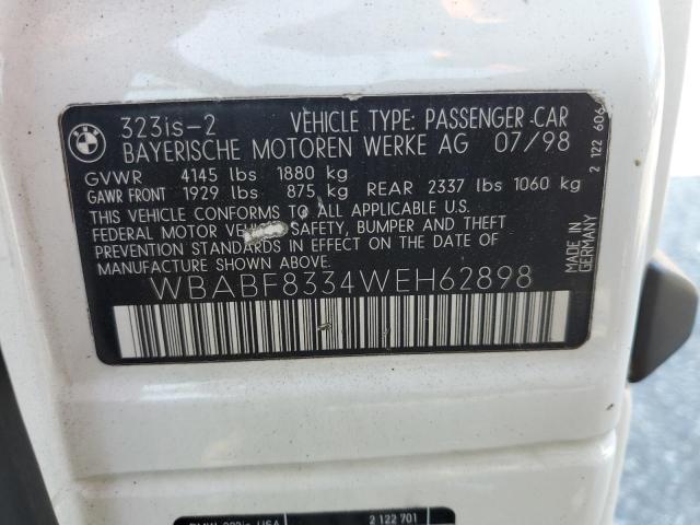 1998 BMW 323 Is Automatic VIN: WBABF8334WEH62898 Lot: 59375444