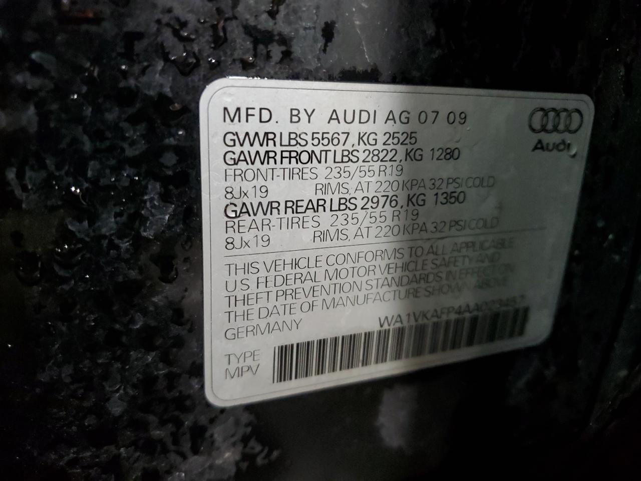 WA1VKAFP4AA023457 2010 Audi Q5 Prestige