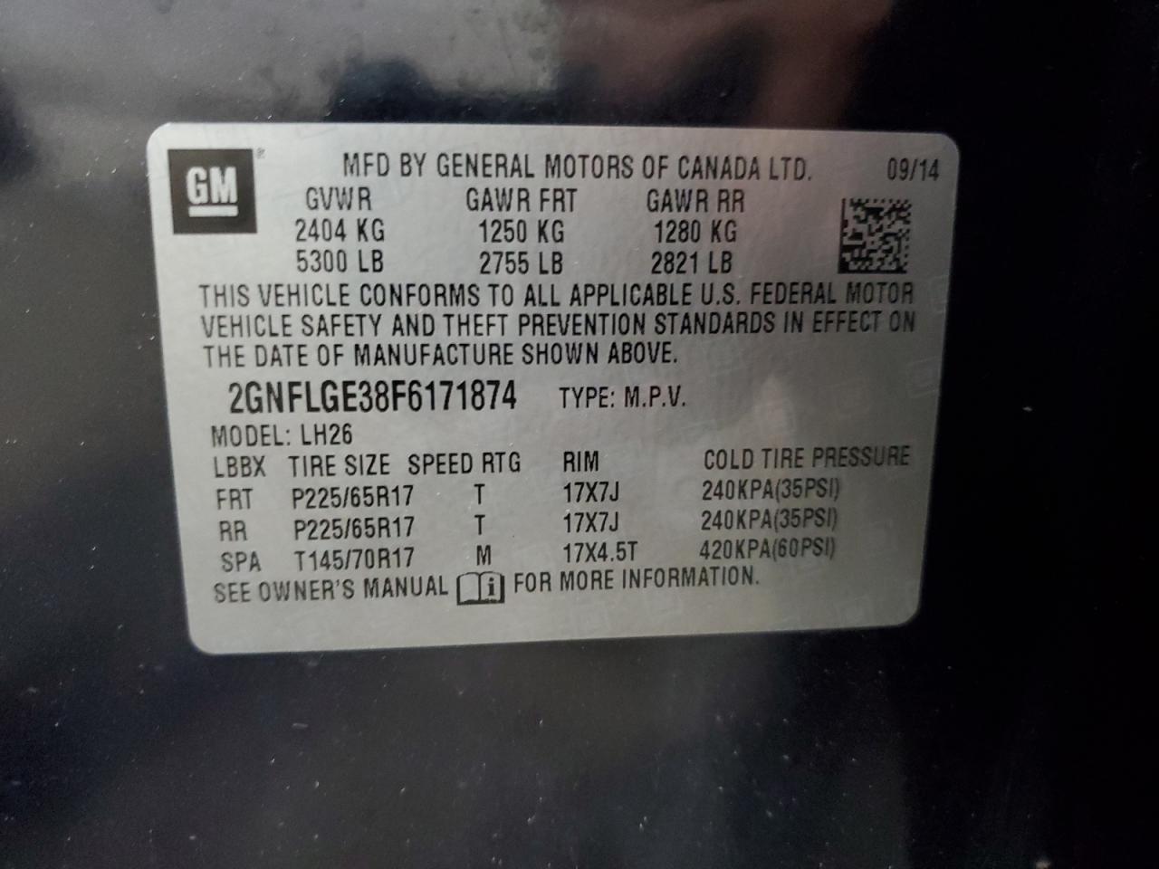 2GNFLGE38F6171874 2015 Chevrolet Equinox Lt