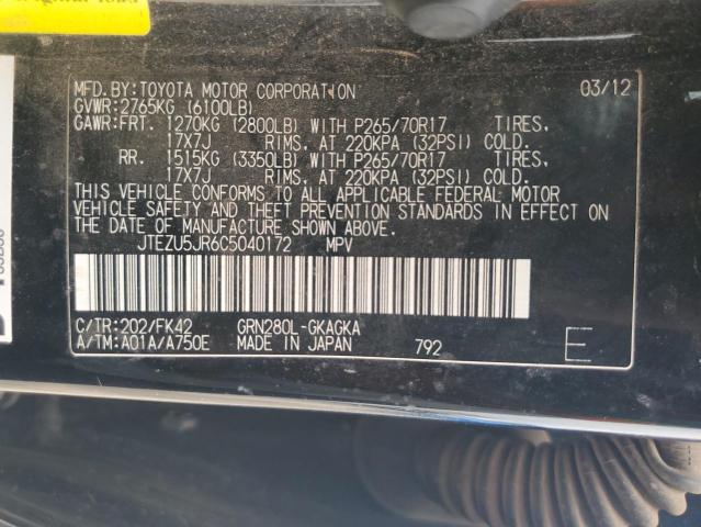 2012 Toyota 4Runner Sr5 VIN: JTEZU5JR6C5040172 Lot: 58312774