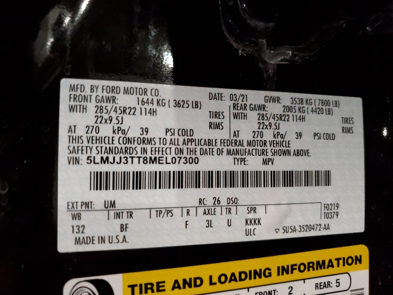 5LMJJ3TT8MEL07300 2021 Lincoln Navigator L Black Label