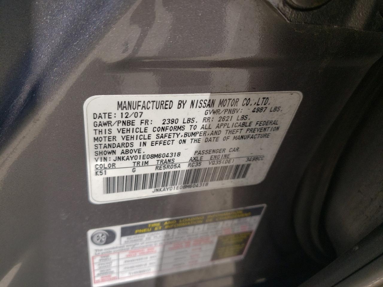 JNKAY01E08M604318 2008 Infiniti M35 Base