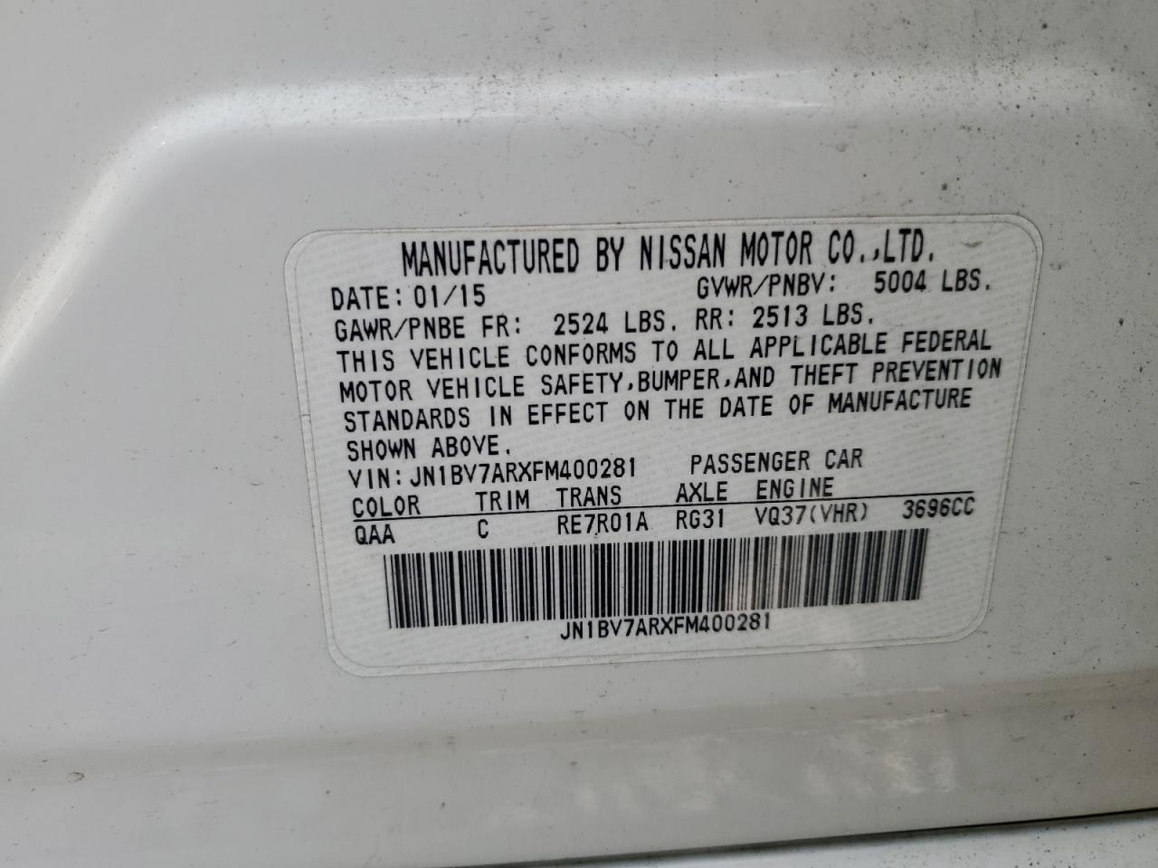 JN1BV7ARXFM400281 2015 Infiniti Q50 Base