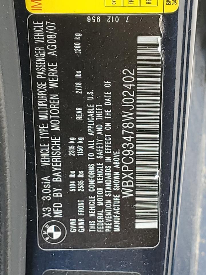 WBXPC93478WJ02402 2008 BMW X3 3.0Si