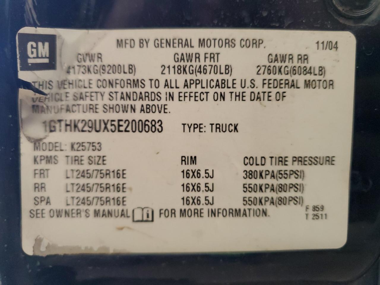 1GTHK29UX5E200683 2005 GMC Sierra K2500 Heavy Duty