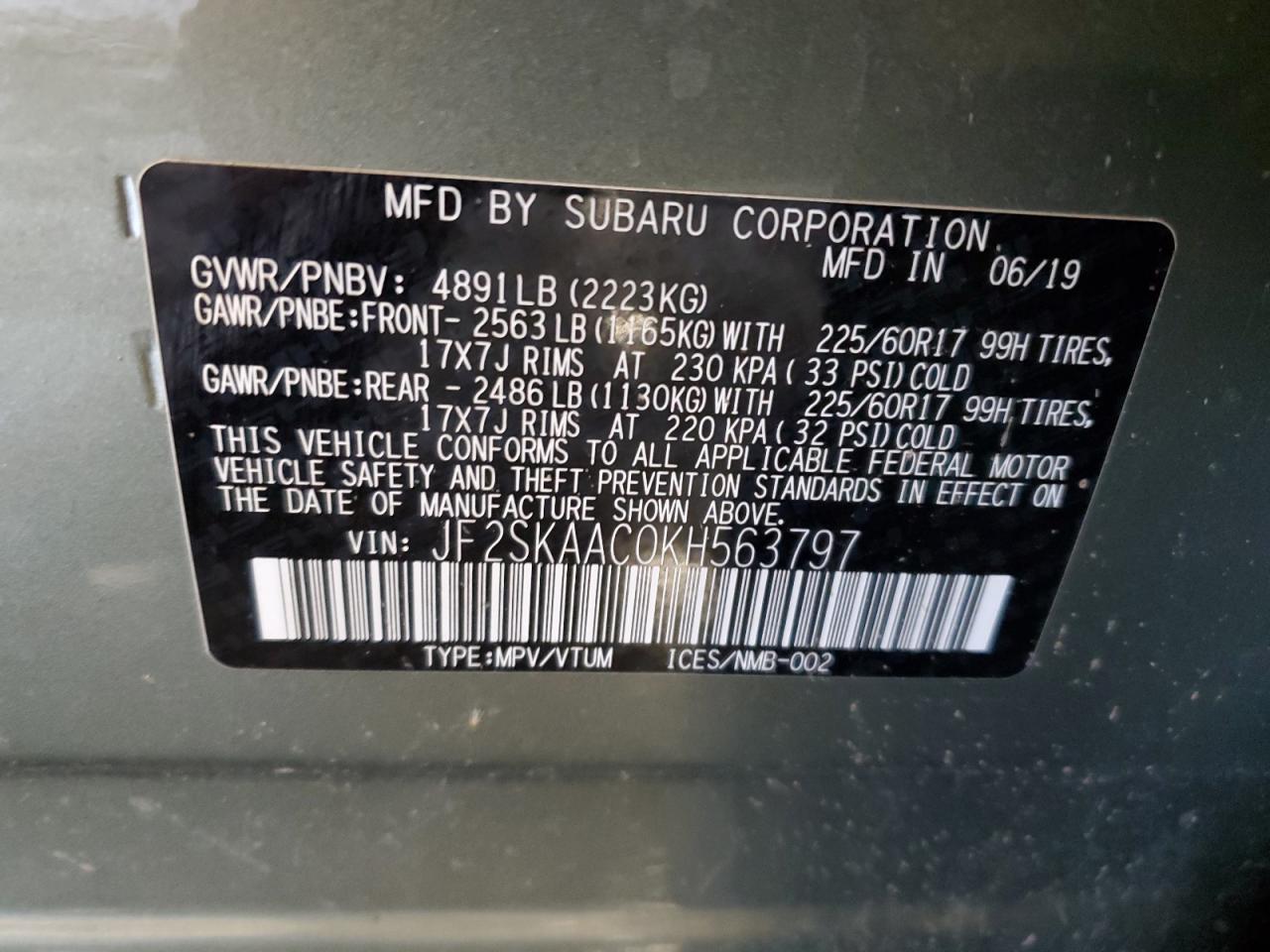 JF2SKAAC0KH563797 2019 Subaru Forester