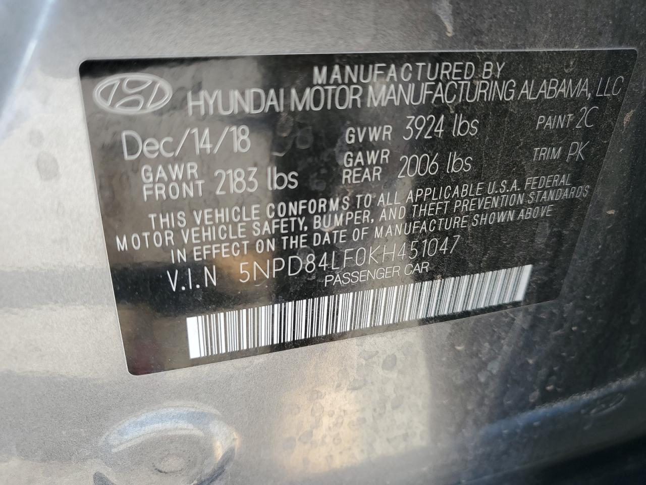 5NPD84LF0KH451047 2019 Hyundai Elantra Sel