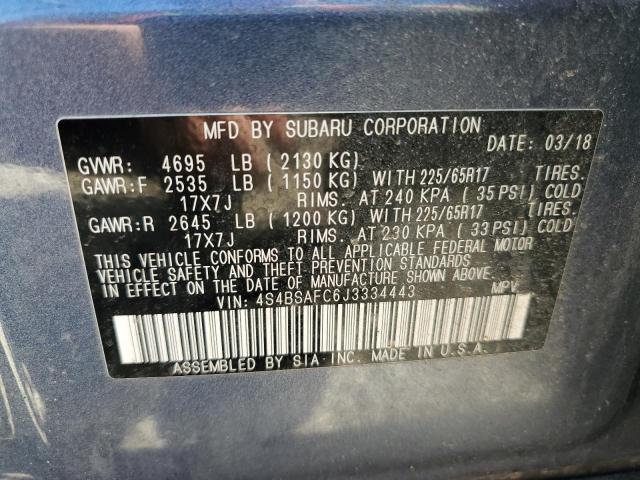 2018 Subaru Outback 2.5I Premium VIN: 4S4BSAFC6J3334443 Lot: 57498954