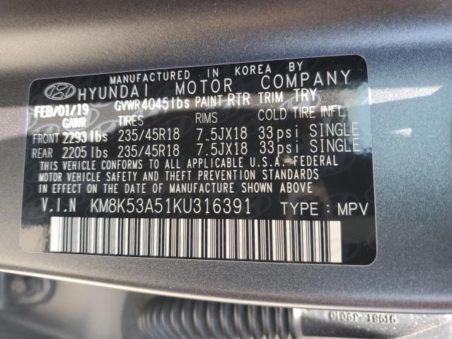 2019 Hyundai Kona Ultimate VIN: KM8K53A51KU316391 Lot: 58071464