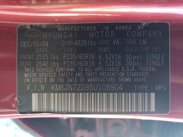 2005 Hyundai Tucson Gls VIN: KM8JN72D95U108904 Lot: 59879044