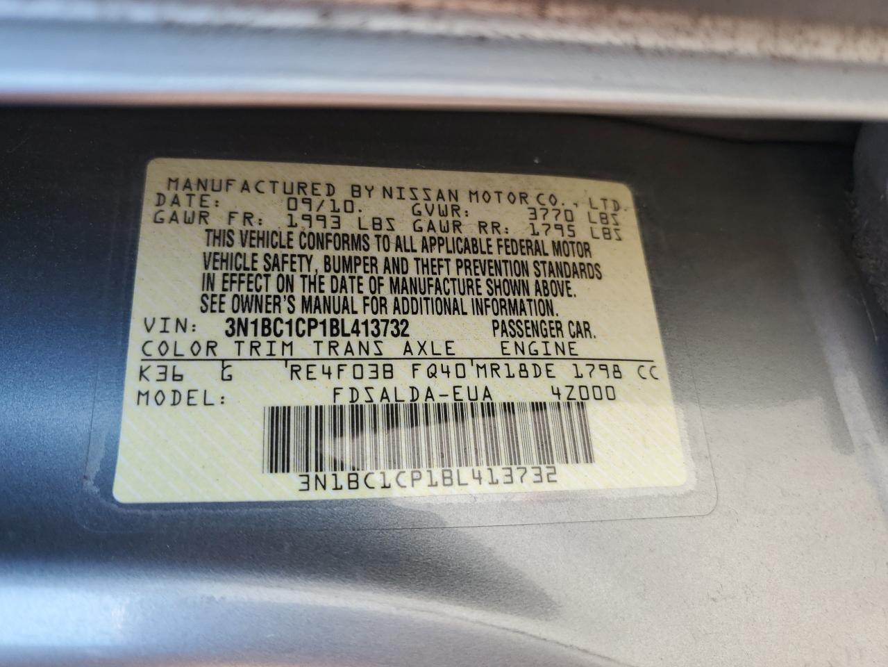 3N1BC1CP1BL413732 2011 Nissan Versa S