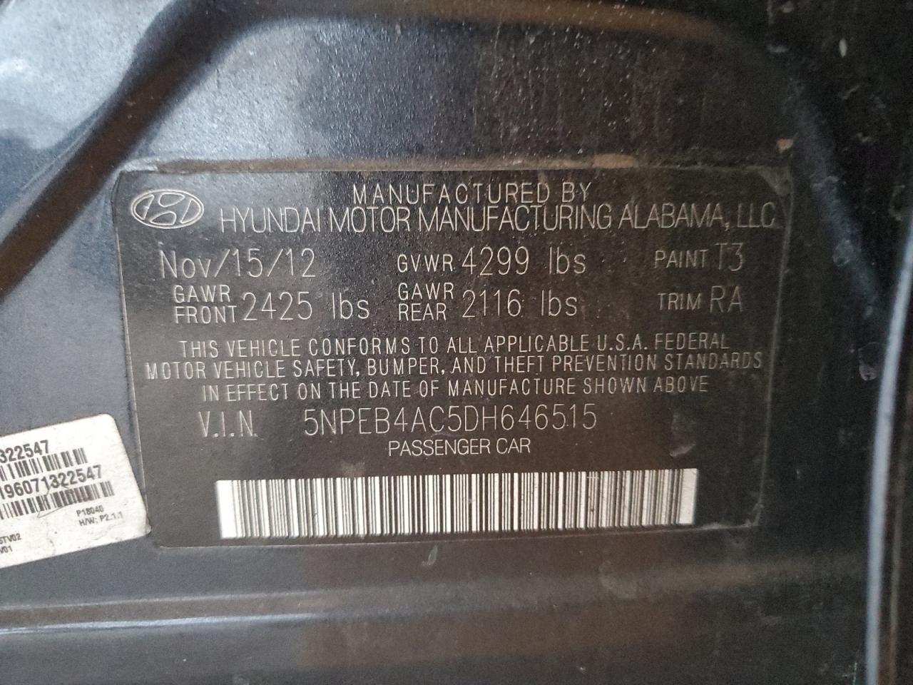 5NPEB4AC5DH646515 2013 Hyundai Sonata Gls