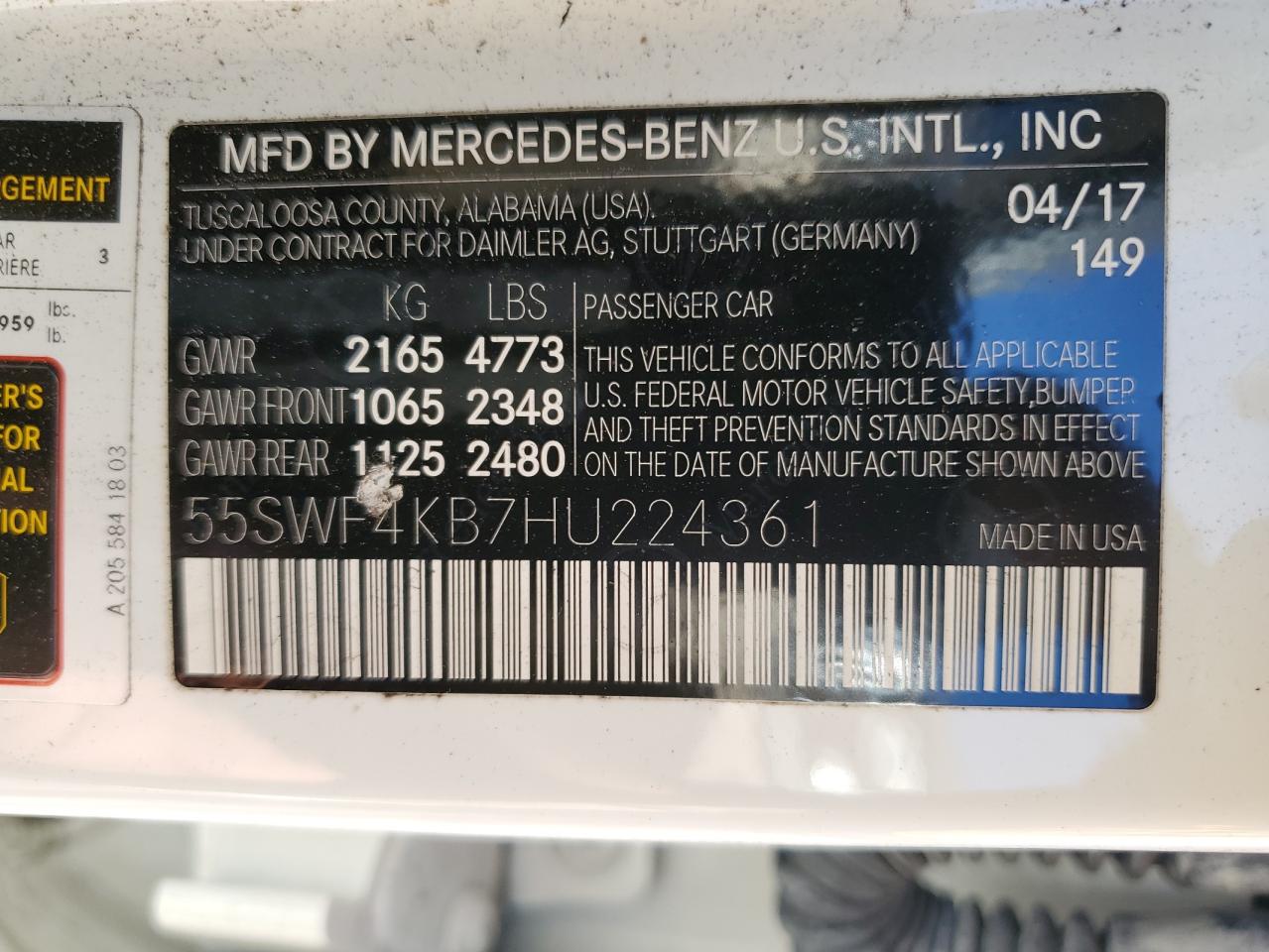 55SWF4KB7HU224361 2017 Mercedes-Benz C 300 4Matic