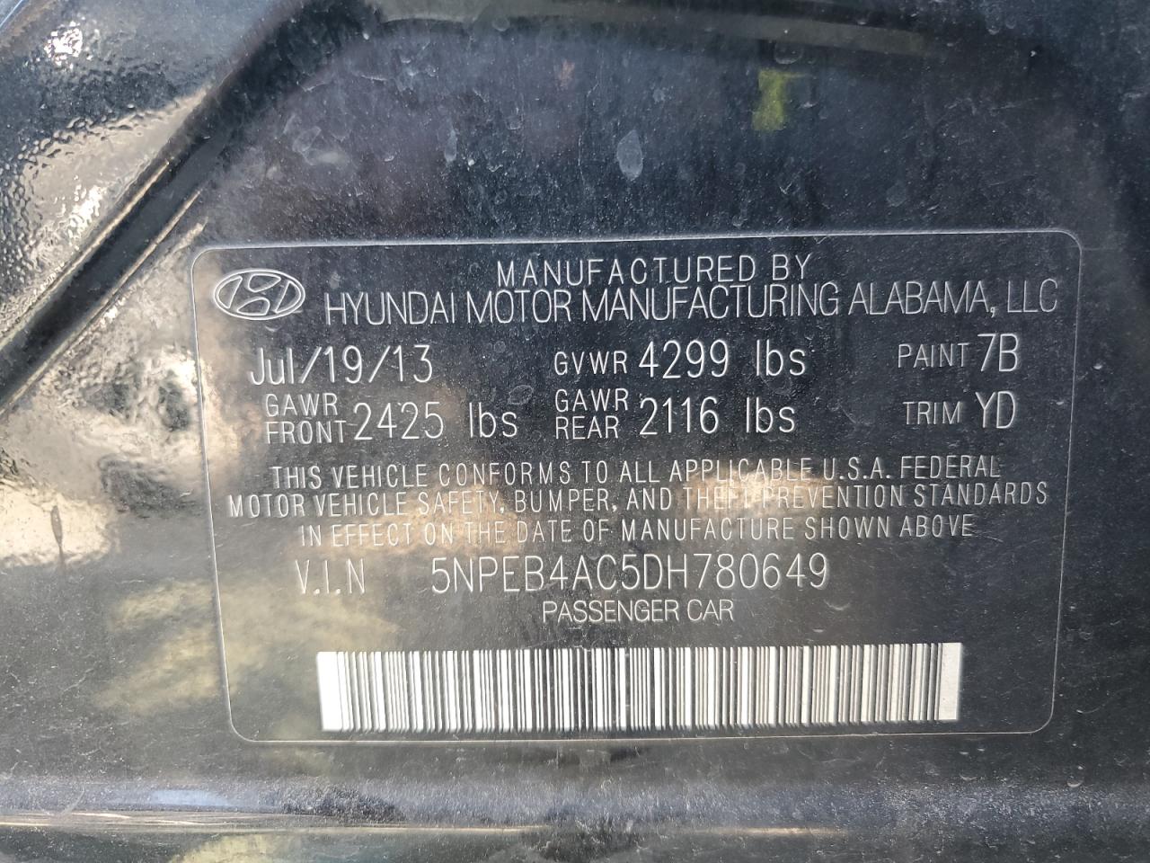 5NPEB4AC5DH780649 2013 Hyundai Sonata Gls