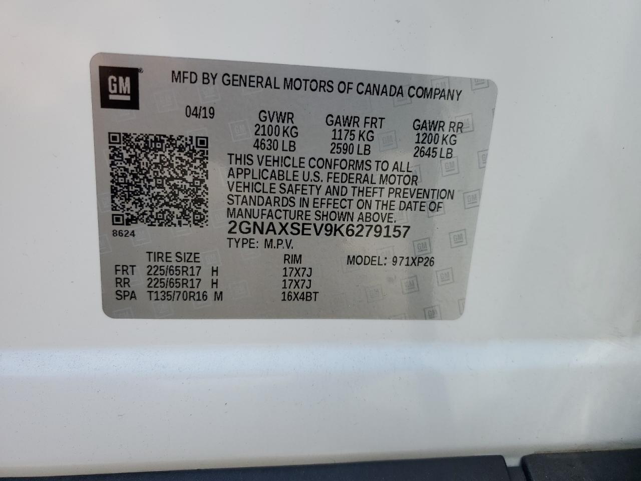 2GNAXSEV9K6279157 2019 Chevrolet Equinox Ls