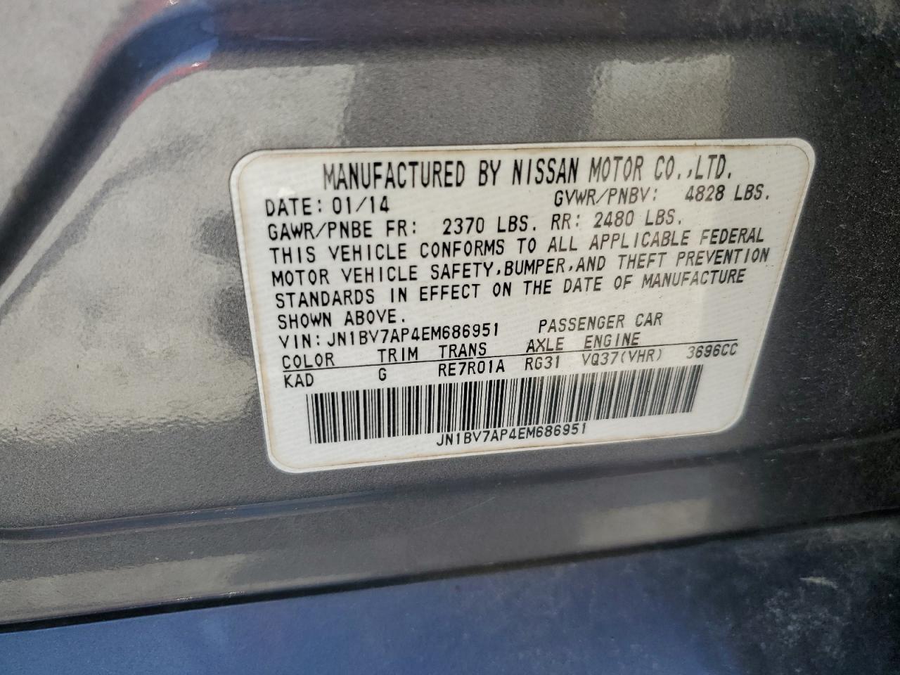 JN1BV7AP4EM686951 2014 Infiniti Q50 Base