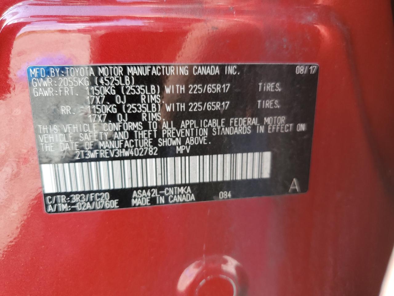 2T3WFREV3HW402782 2017 Toyota Rav4 Xle