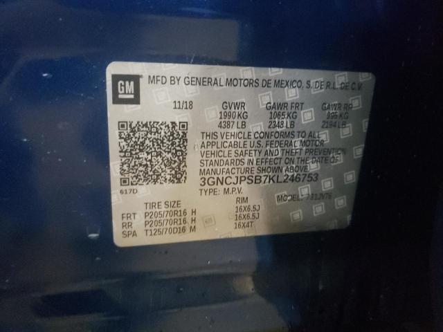 2019 Chevrolet Trax 1Lt VIN: 3GNCJPSB7KL246753 Lot: 57829054