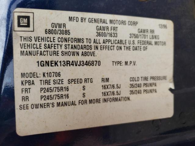 1997 Chevrolet Tahoe K1500 VIN: 1GNEK13R4VJ346870 Lot: 56310784