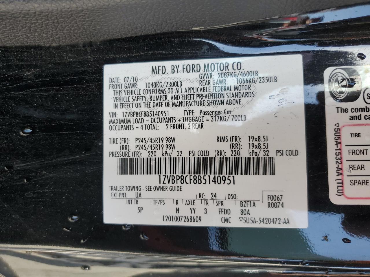 1ZVBP8CF8B5140951 2011 Ford Mustang Gt