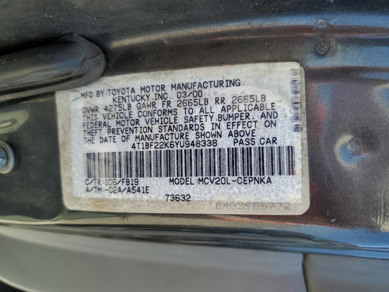 4T1BF22K6YU948338 2000 Toyota Camry Le