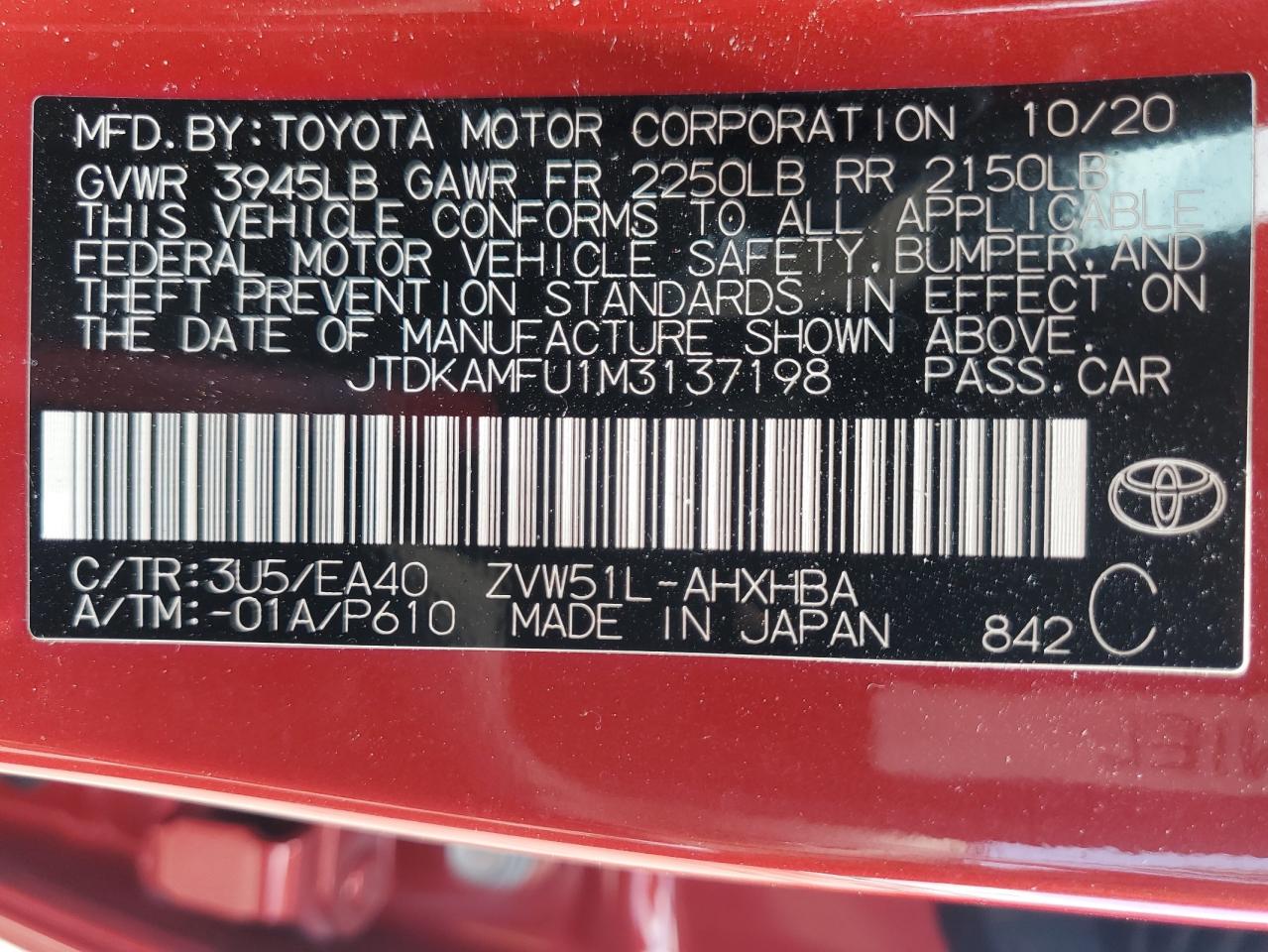 JTDKAMFU1M3137198 2021 Toyota Prius Special Edition