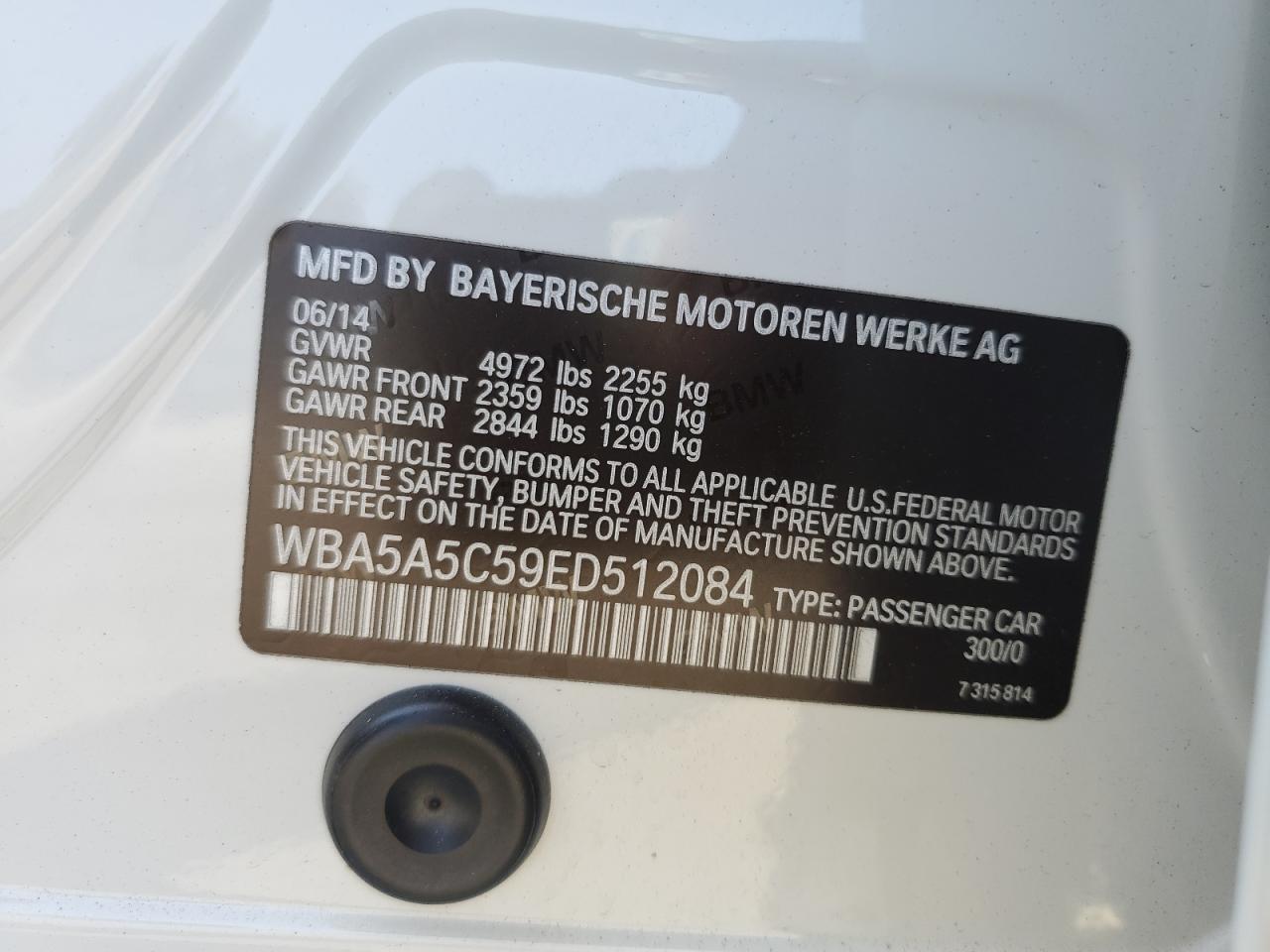 WBA5A5C59ED512084 2014 BMW 528 I