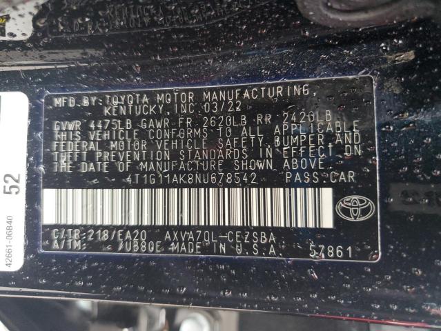 VIN 4T1G11AK8NU678542 2022 Toyota Camry, SE no.13