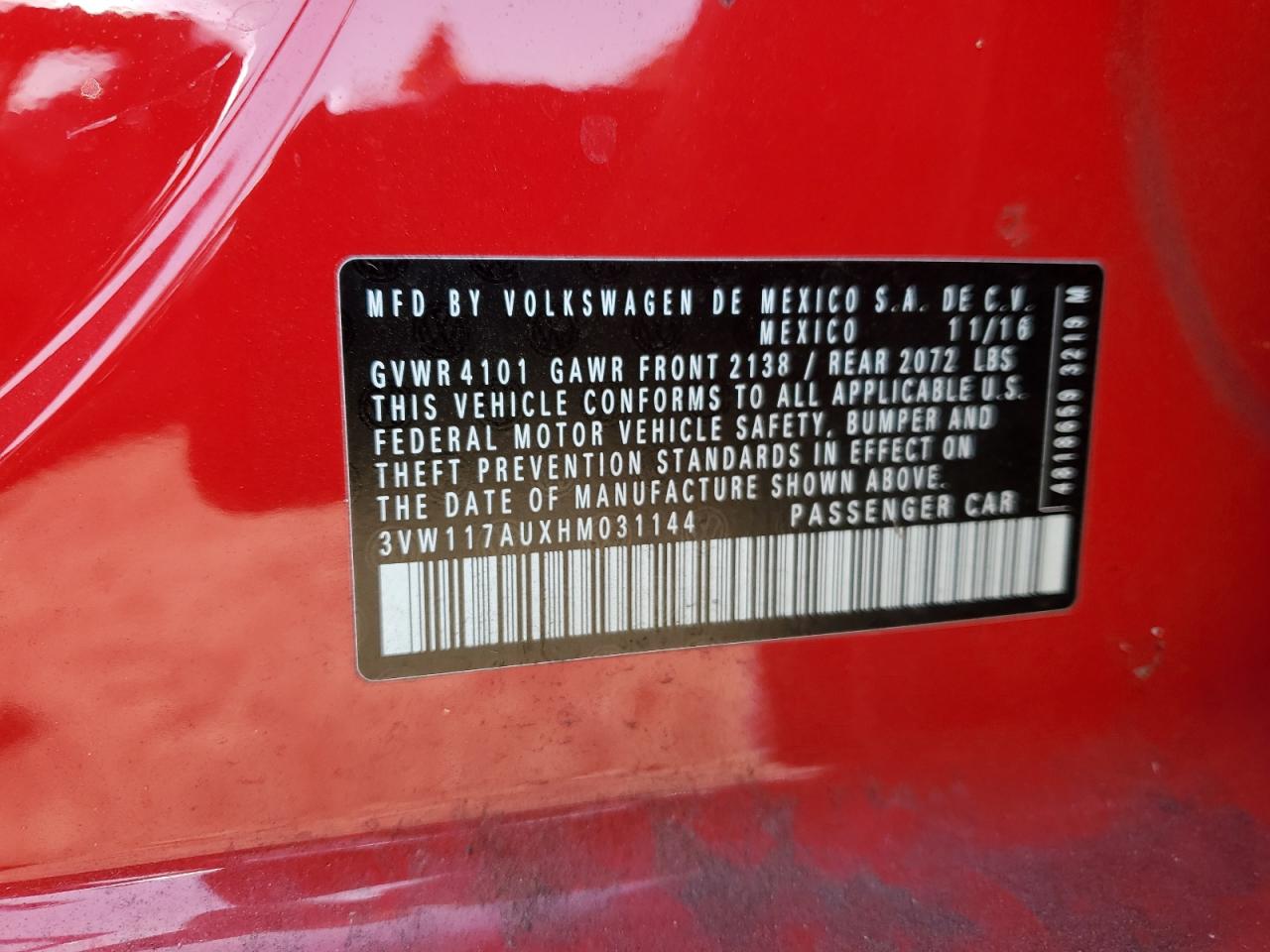 3VW117AUXHM031144 2017 Volkswagen Golf S