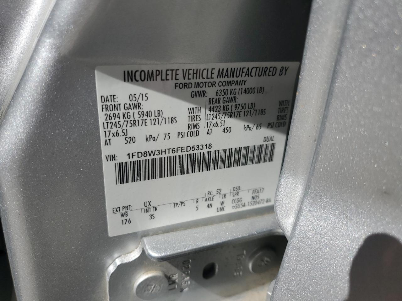 1FD8W3HT6FED53318 2015 Ford F350 Super Duty