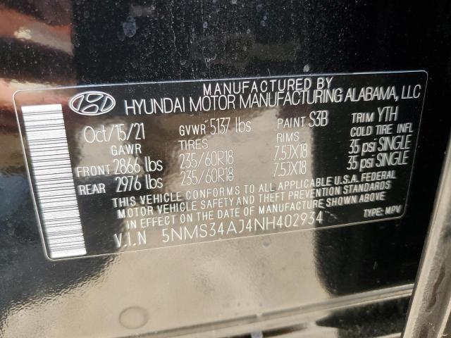 2022 Hyundai Santa Fe Sel VIN: 5NMS34AJ4NH402934 Lot: 58451954