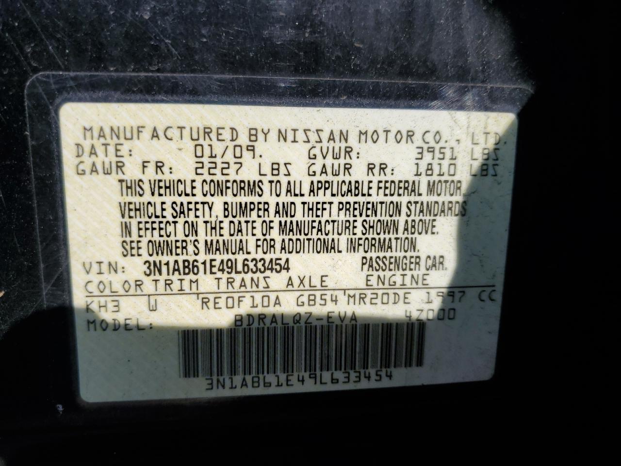 3N1AB61E49L633454 2009 Nissan Sentra 2.0