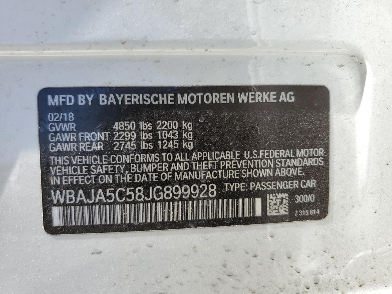 WBAJA5C58JG899928 2018 BMW 530 I