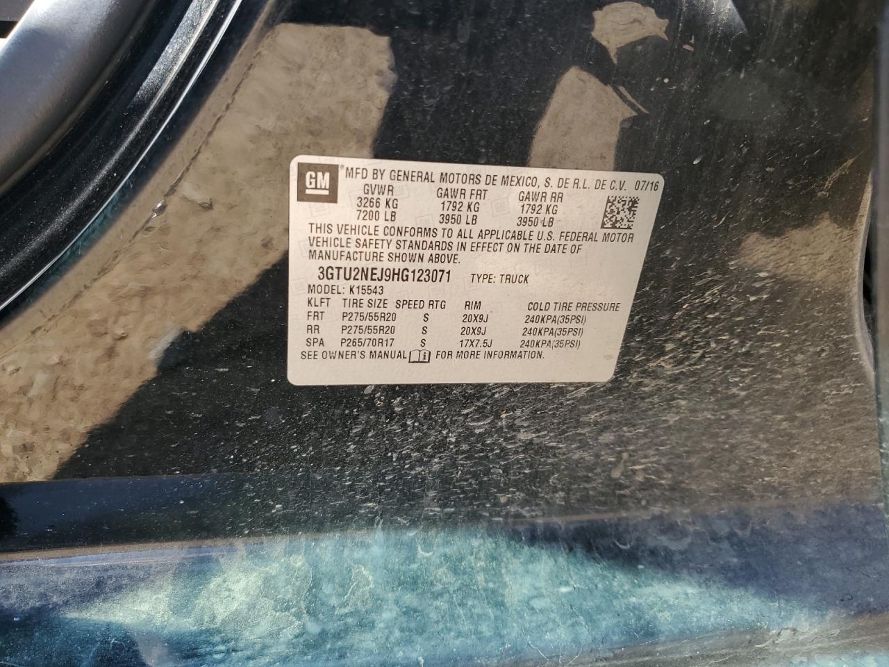 3GTU2NEJ9HG123071 2017 GMC Sierra K1500 Slt