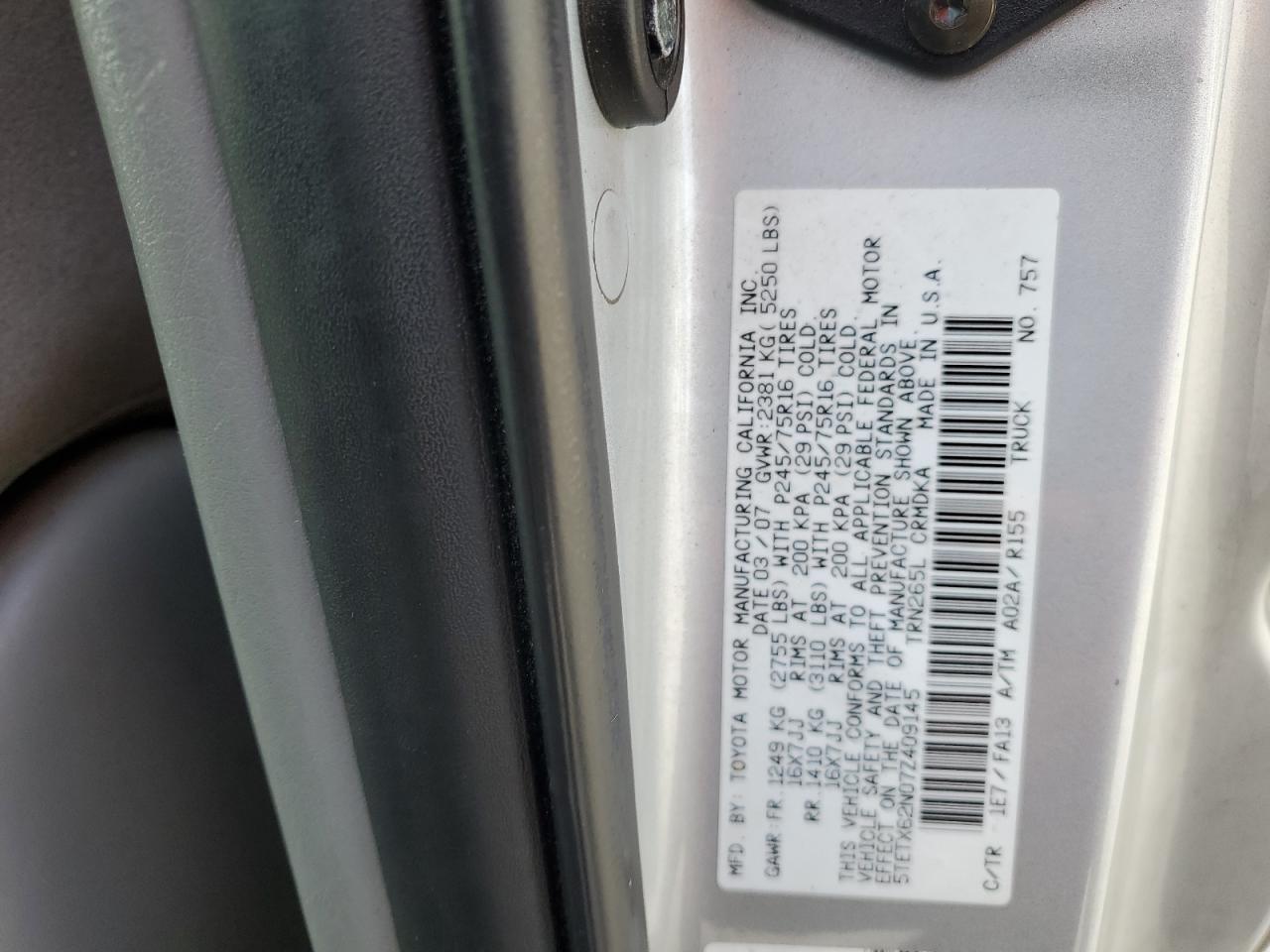 5TETX62N07Z409145 2007 Toyota Tacoma Prerunner Access Cab